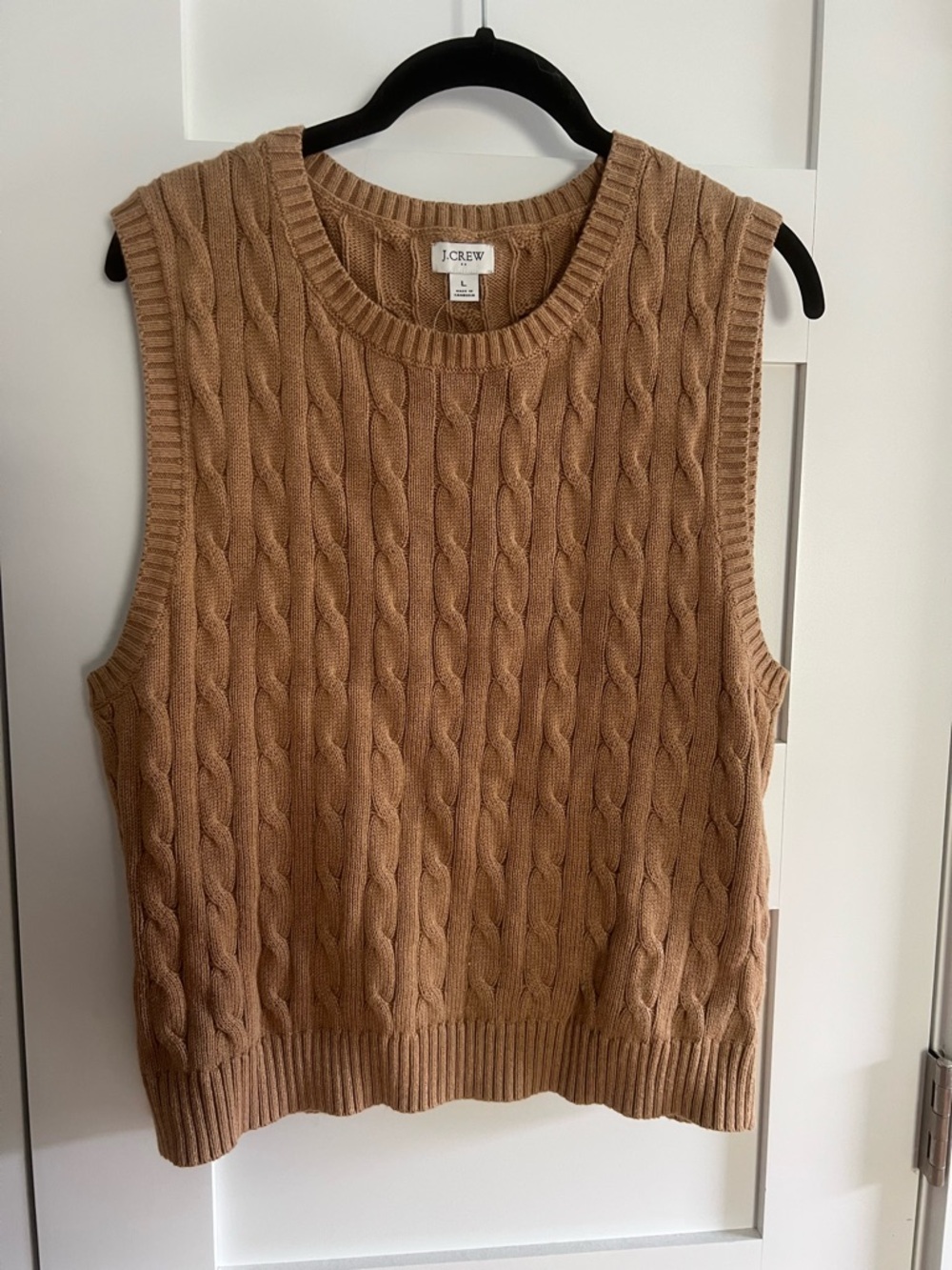 J. Crew Camel Cable Knit Sleeveless V-Neck Vest